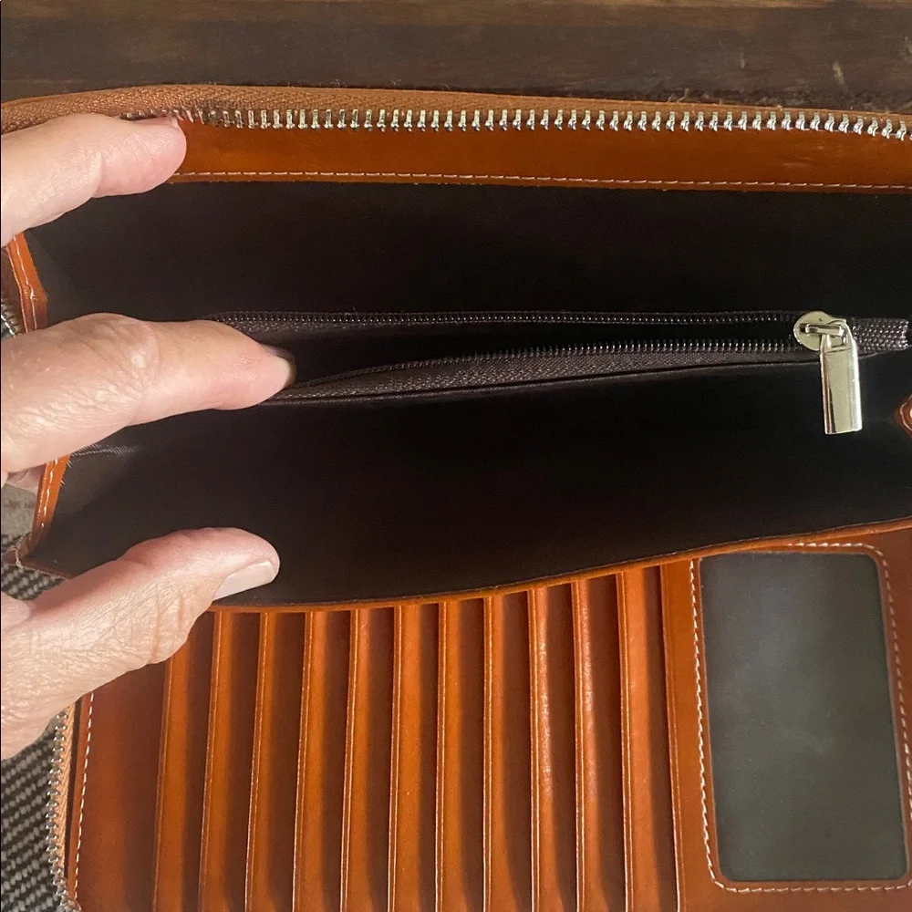 Bostanten Wallet Brown Cognac Clutch Style Zipper